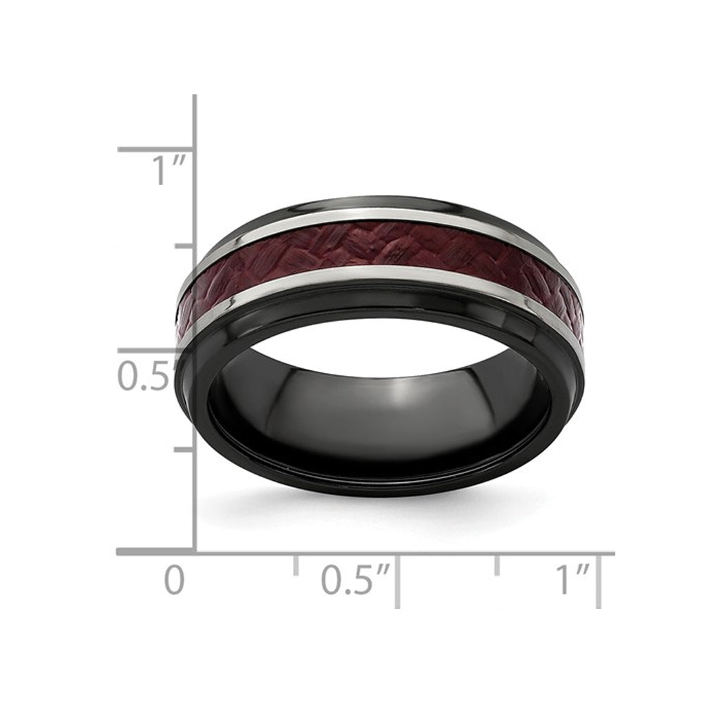 Mens Black Titanium 8mm Red Carbon Fiber Band Ring Image 3