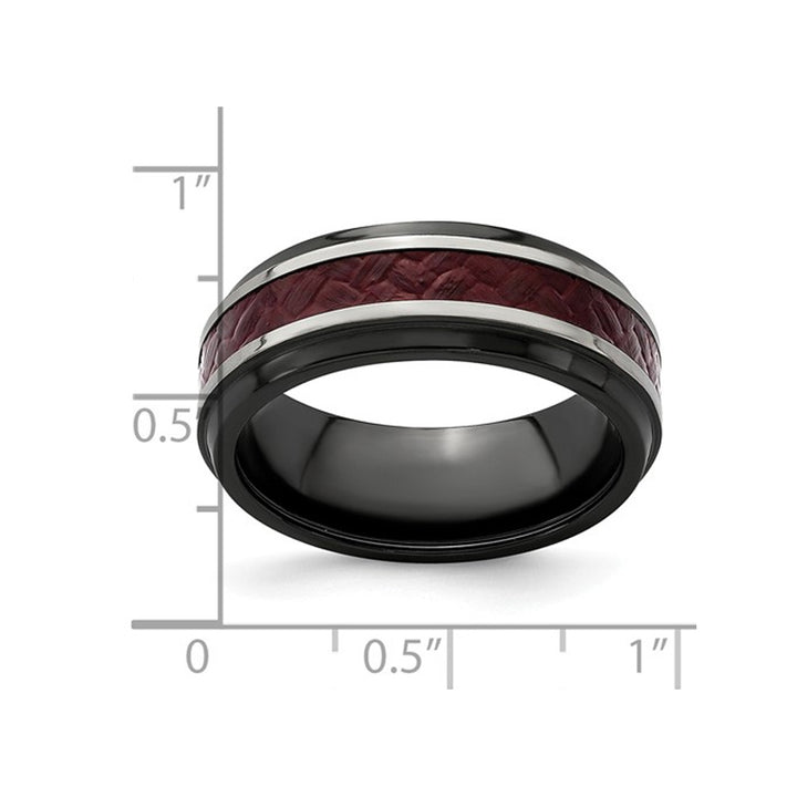 Mens Black Titanium 8mm Red Carbon Fiber Band Ring Image 3