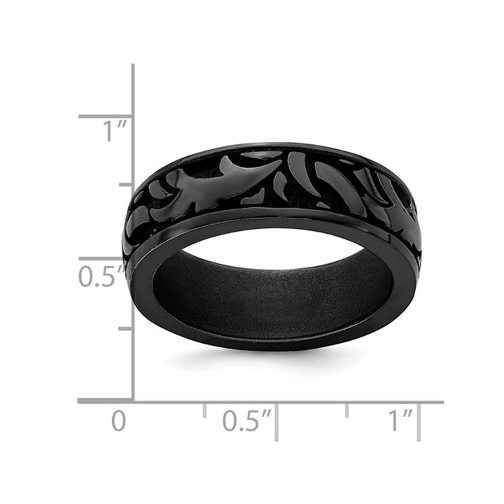 Mens Black Titanium 7mm Pattern Band Ring Image 4