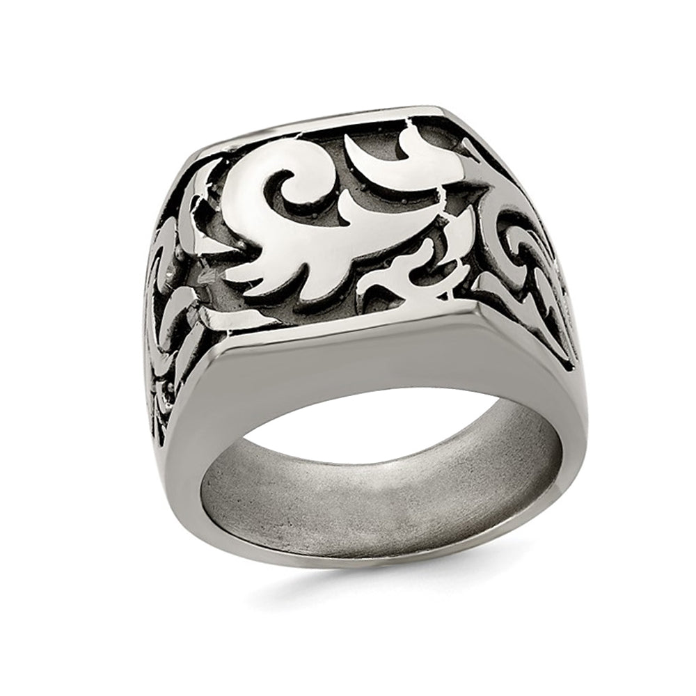 Mens Titanium Pattern Signet Ring Image 1