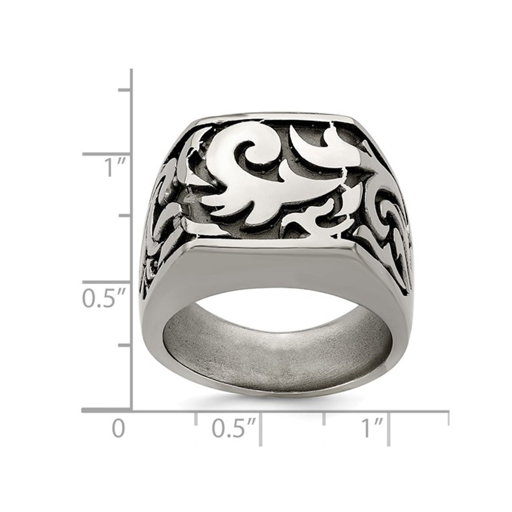 Mens Titanium Pattern Signet Ring Image 3