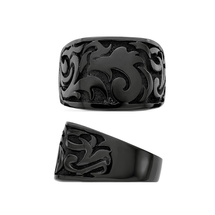 Mens Black Titanium Pattern Signet Ring Image 2