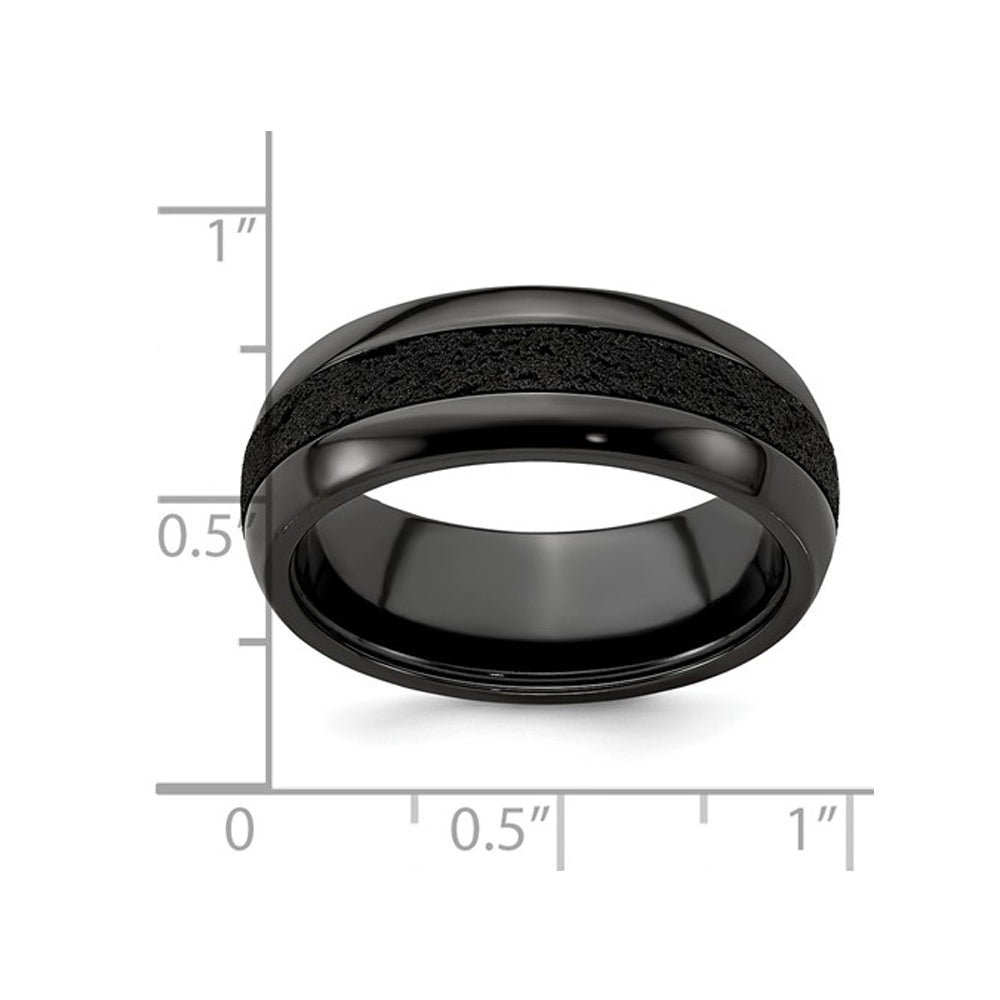 Mens Black Titanium 8mm Pattern Band Ring with Black Crete Image 4