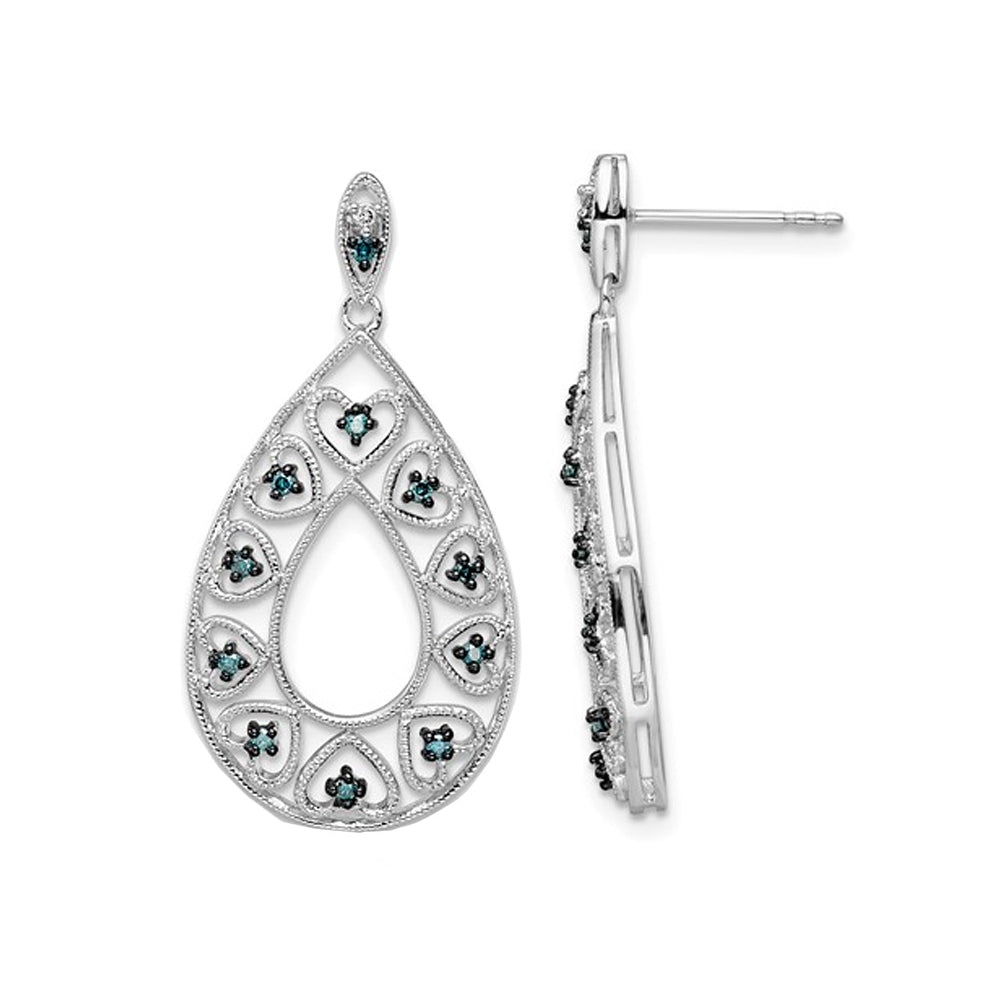 1/8 Carat (ctw) Blue and White Diamond Drop Earrings in Sterling Silver Image 1