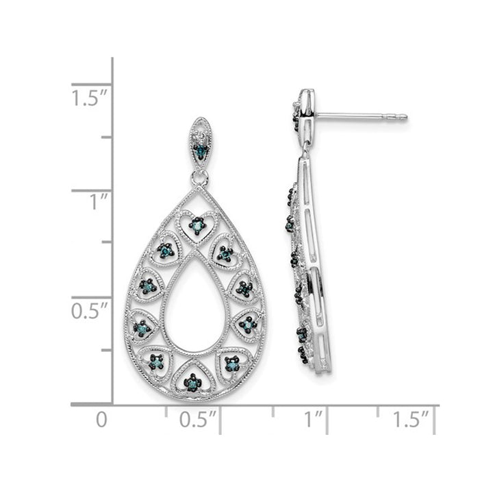 1/8 Carat (ctw) Blue and White Diamond Drop Earrings in Sterling Silver Image 3