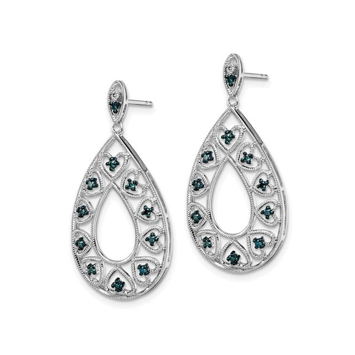 1/8 Carat (ctw) Blue and White Diamond Drop Earrings in Sterling Silver Image 4