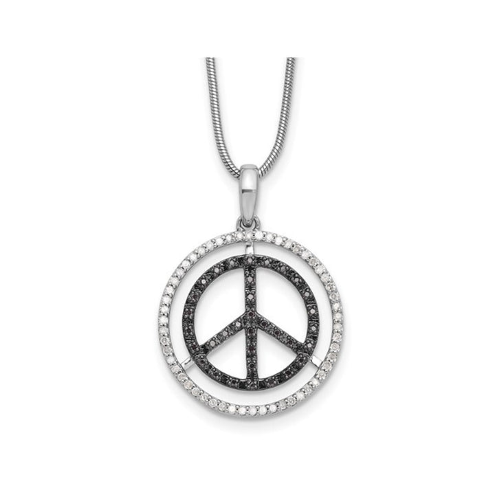 1/3 Carat (ctw) Black and White Diamond Peace Charm Pendant Necklace in Sterling Silver with Chain Image 1