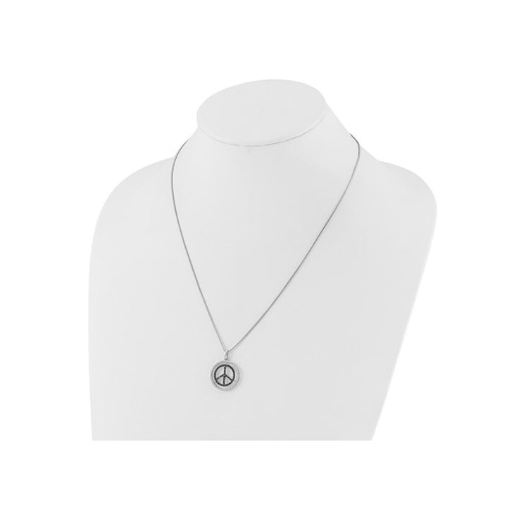 1/3 Carat (ctw) Black and White Diamond Peace Charm Pendant Necklace in Sterling Silver with Chain Image 2