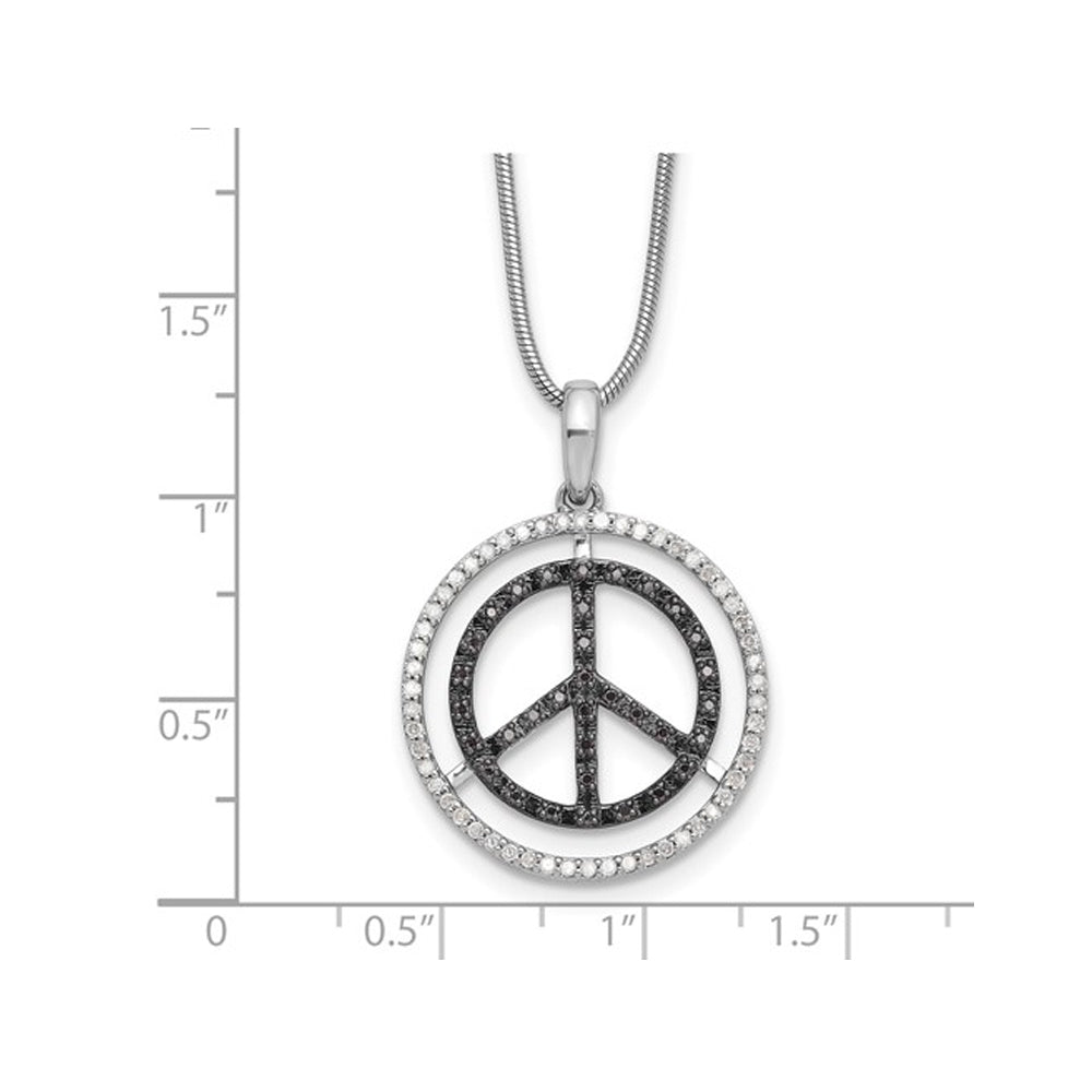 1/3 Carat (ctw) Black and White Diamond Peace Charm Pendant Necklace in Sterling Silver with Chain Image 3