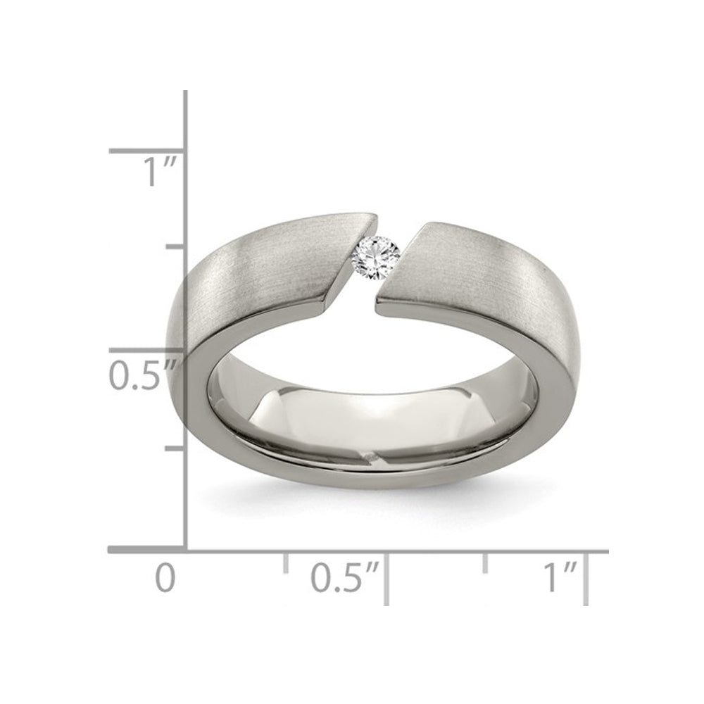 Mens 1/10 Carat (ctw) Diamond Titanium 6mm Brushed Band Ring Image 2