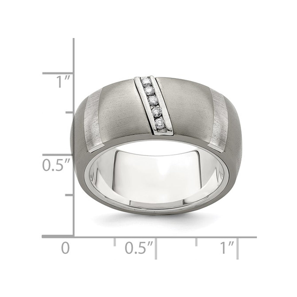 Mens 1/10 Carat (ctw) Diamond Ring Band in Brushed Titanium Image 4