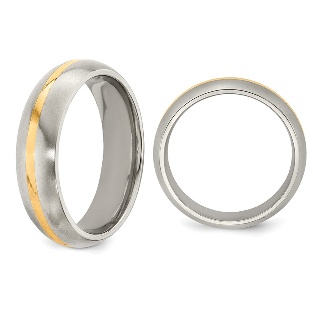 Mens 6mm Brushed Titanium Wedding Band Ring with 14K Gold Inlay Image 2