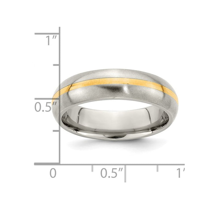 Mens 6mm Brushed Titanium Wedding Band Ring with 14K Gold Inlay Image 4