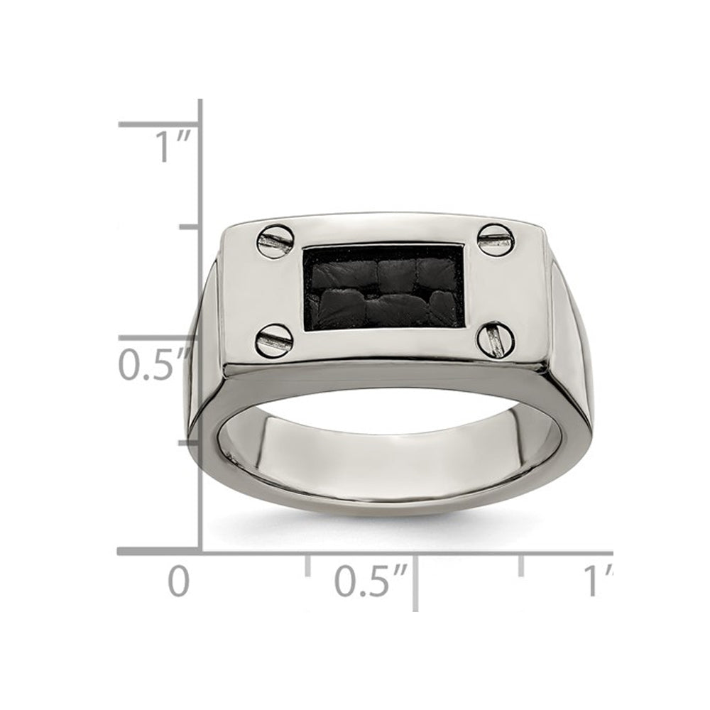 Mens Titanium Ring with Black Leather Insert Image 2