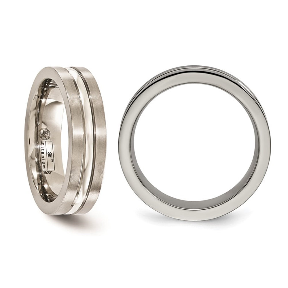 Ladies or Mens Titanium Brushed and Polished Band Ring (6mm) Image 3