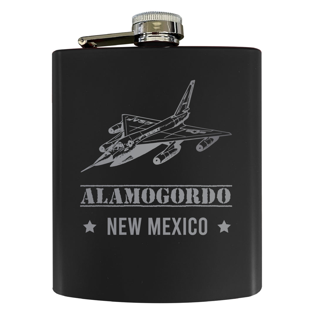 Alamogordo  Mexico Laser Engraved Souvenir 7 oz Stainless Steel Flask Black Image 1