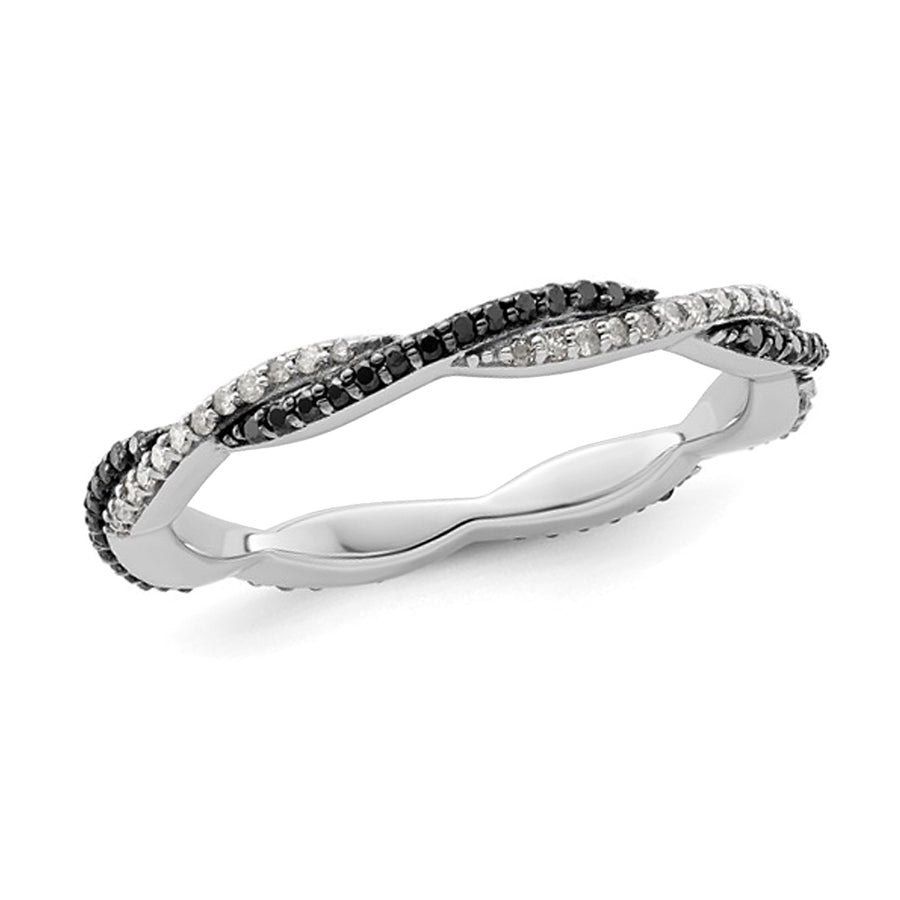 1/4 Carat (ctw) Black and White Diamond Twist Ring Band in Sterling Silver Image 1