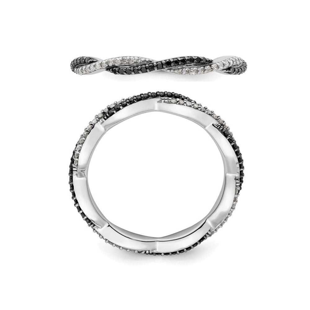 1/4 Carat (ctw) Black and White Diamond Twist Ring Band in Sterling Silver Image 2