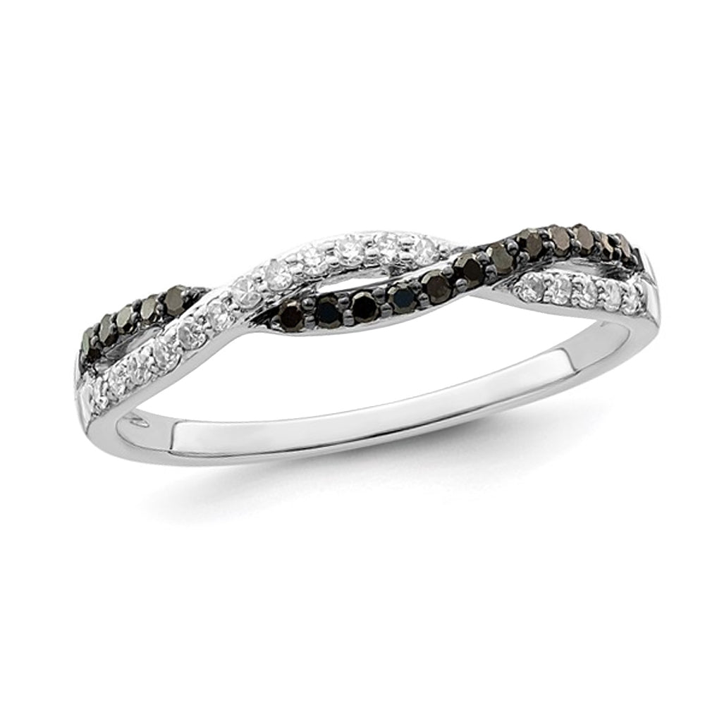 1/5 Carat (ctw) Black and White Diamond Twist Ring Band in Sterling Silver Image 1