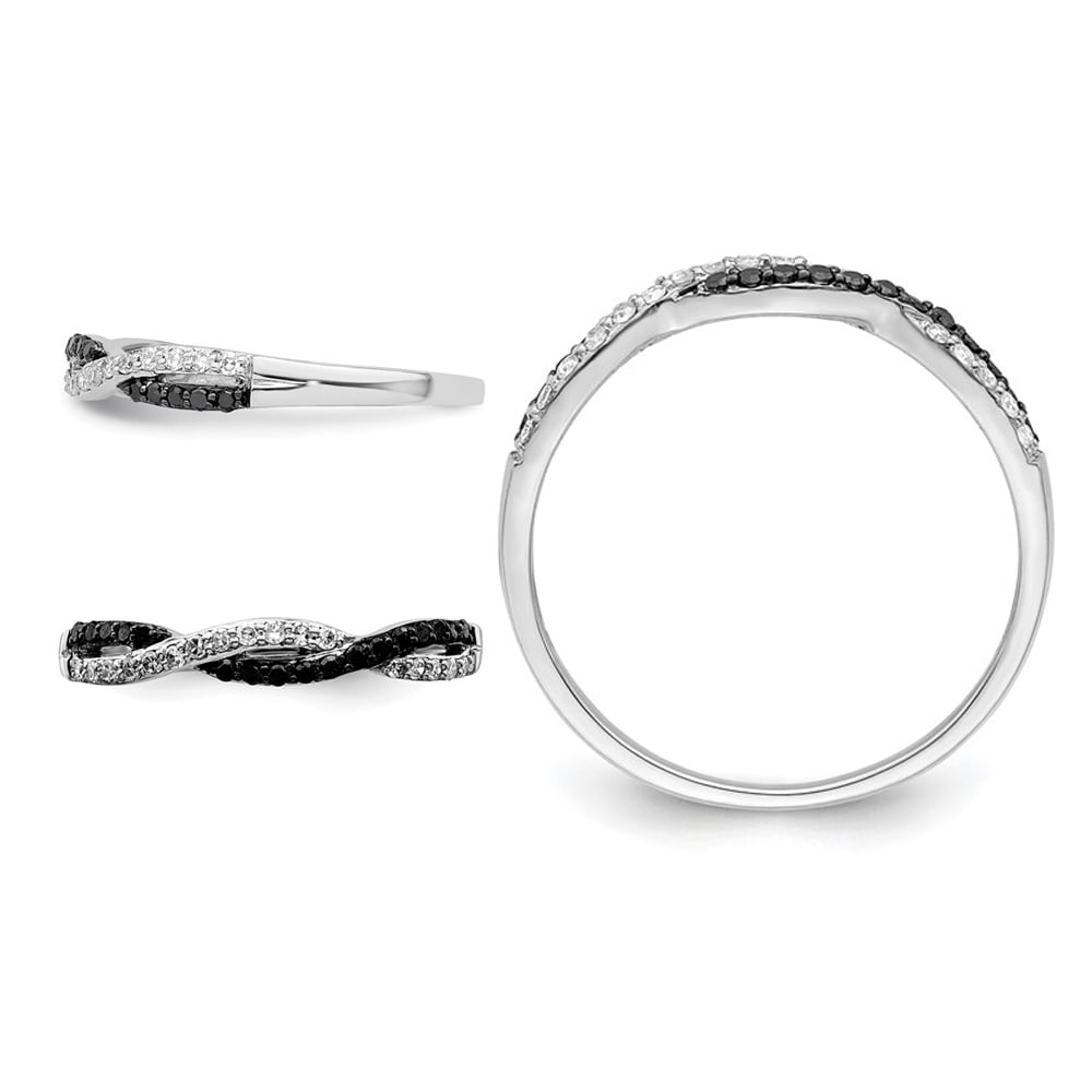 1/5 Carat (ctw) Black and White Diamond Twist Ring Band in Sterling Silver Image 2