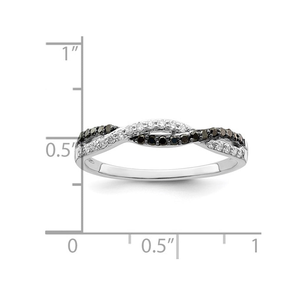 1/5 Carat (ctw) Black and White Diamond Twist Ring Band in Sterling Silver Image 4