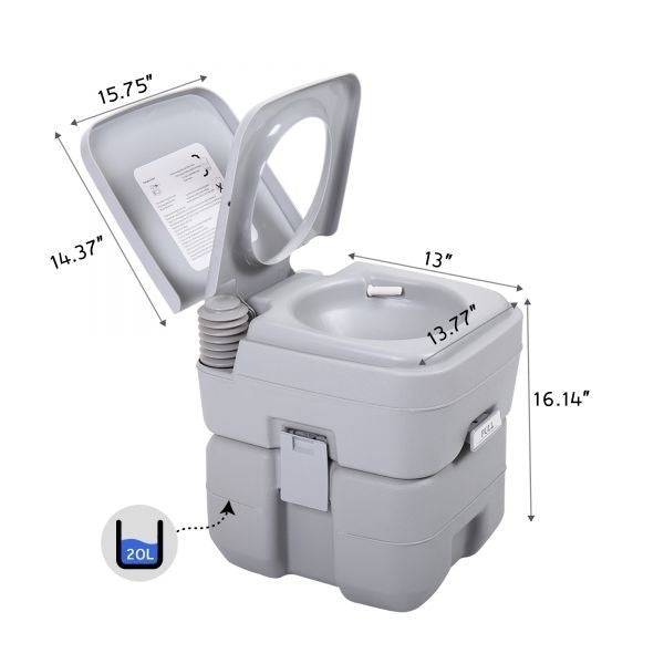 5.3 Gallon 20L Flush Outdoor Indoor Travel Camping Portable Toilet for CarBoatCaravanCampsiteHospital,Gray Image 12