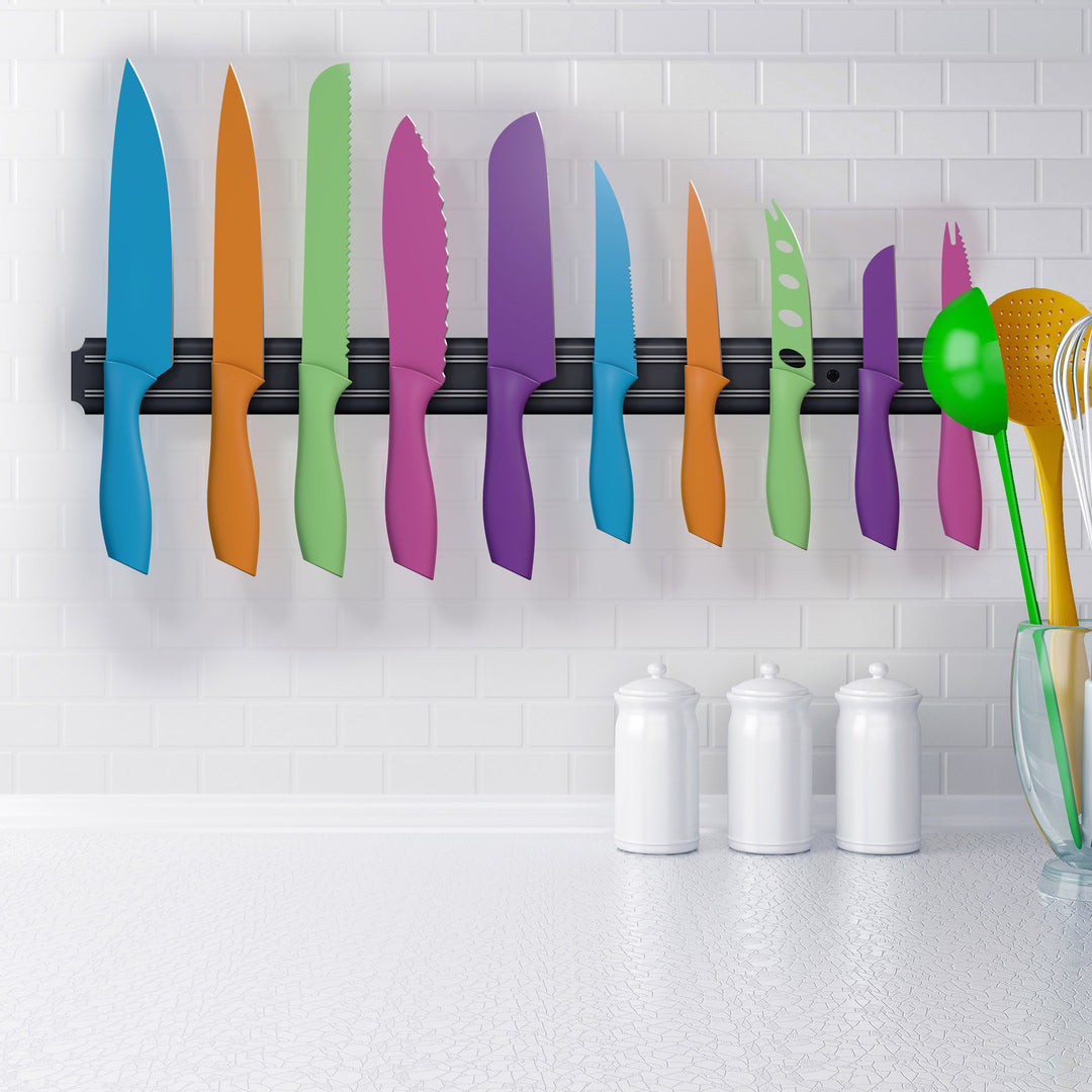 Classic Cuisine 10 Piece Multi-Colored Knife Set with Magnetic Bar Image 1