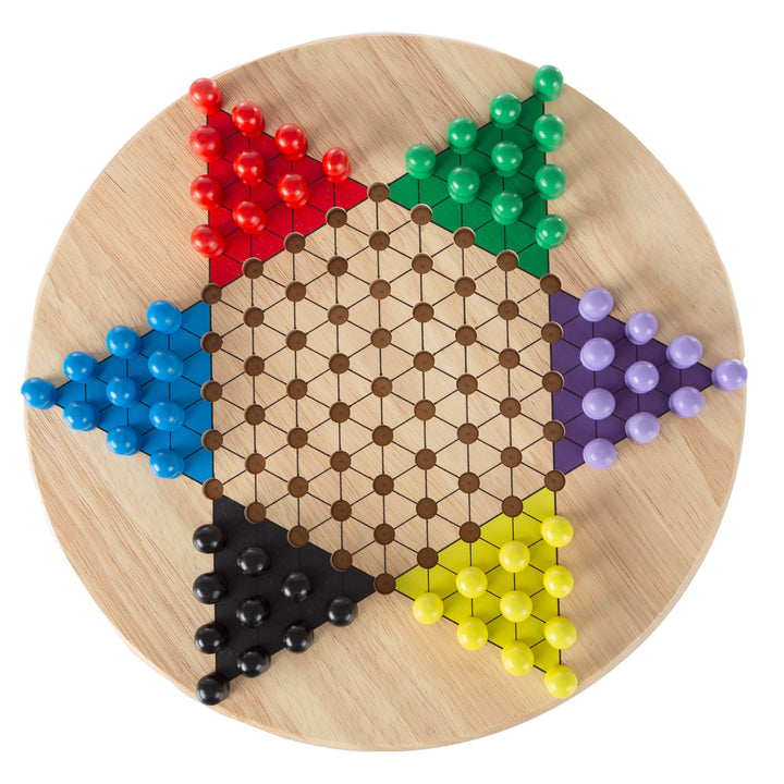 Wooden Chinese Checkers Game Set 11 Inch Family Fun 60 Pegs Up to 6 Players Image 1