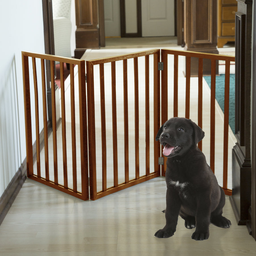 PetMaker Freestanding Wooden Pet Gate Mahogany 54" Adjustable Indoor Fence Image 1