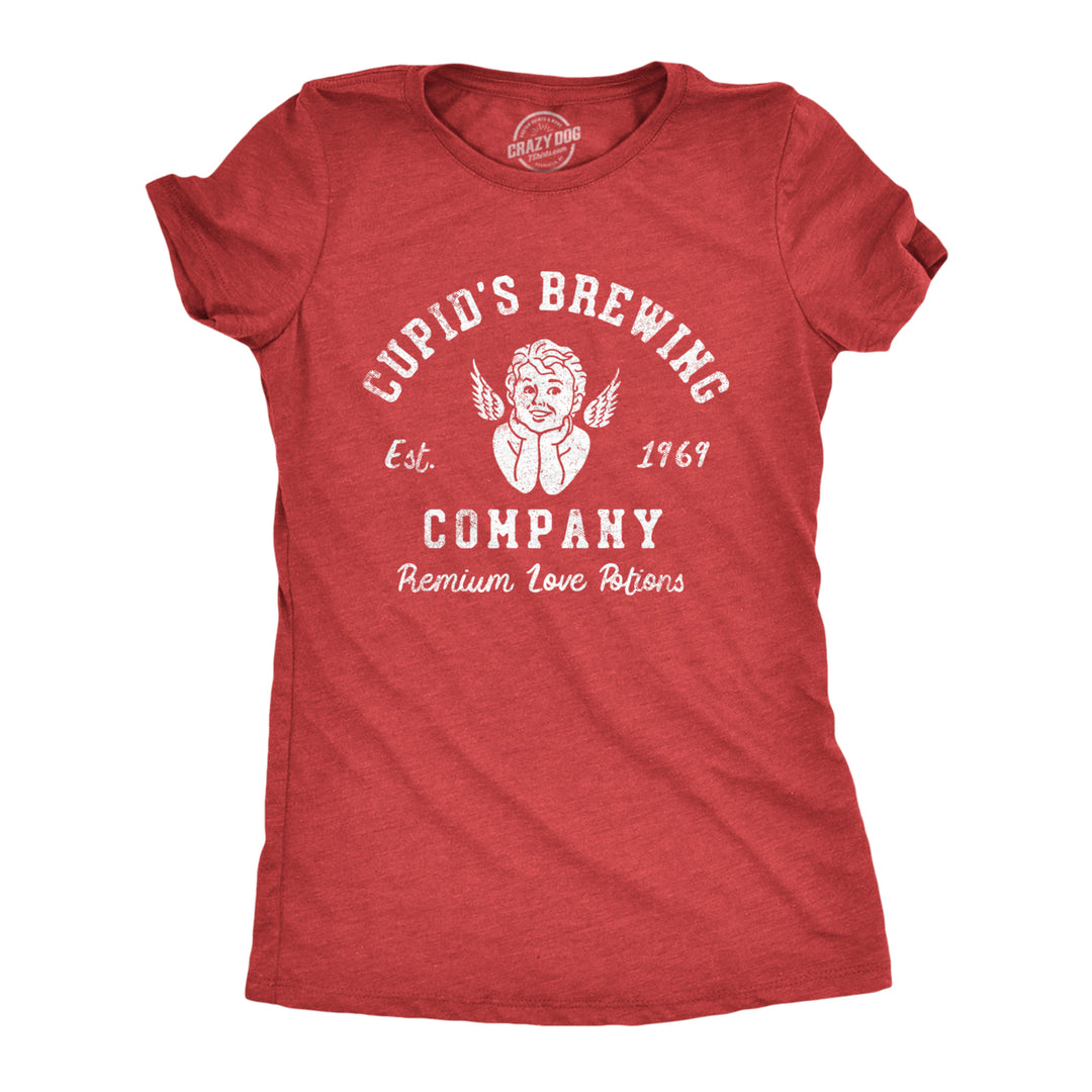 Womens Cupids Brewing Company T Shirt Funny Valentines Day Love Potions Tee For Ladies Image 1