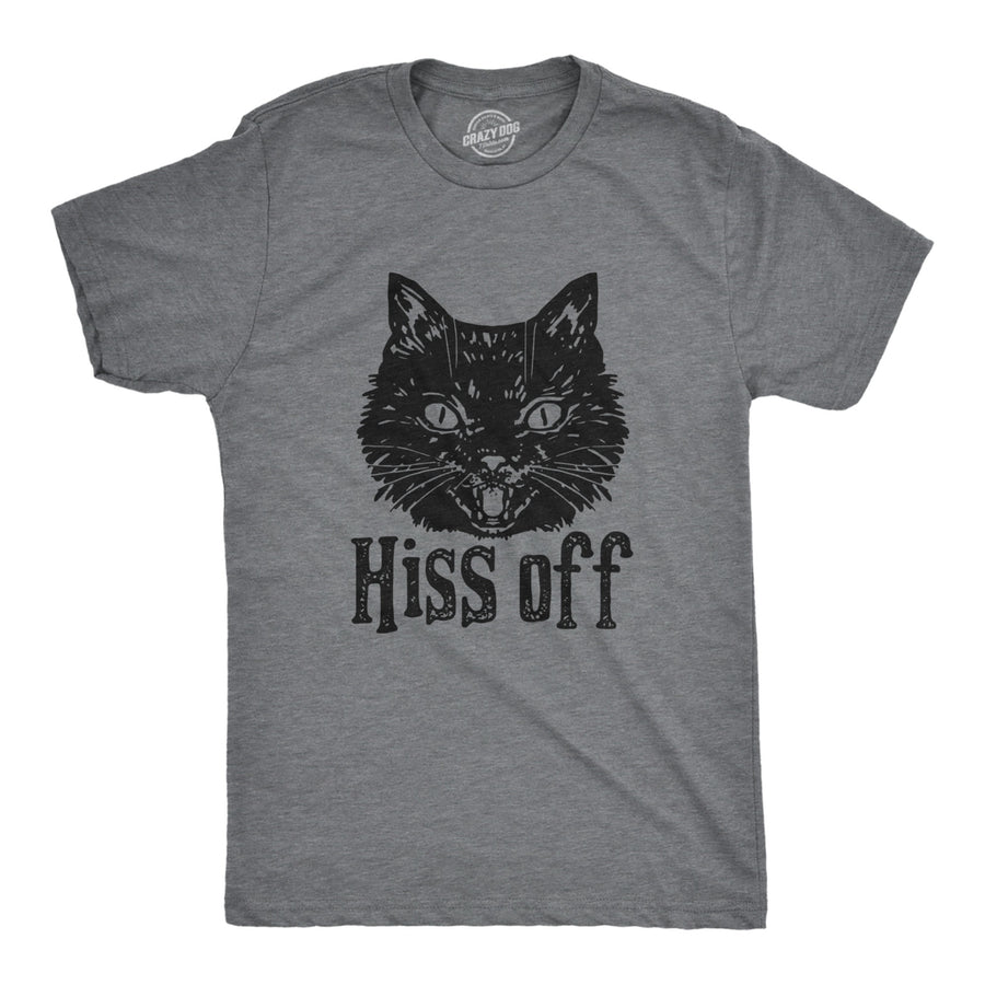 Mens Hiss Off T Shirt Funny Angry Hissing Aggressive Cat T Shirt For Guys Image 1