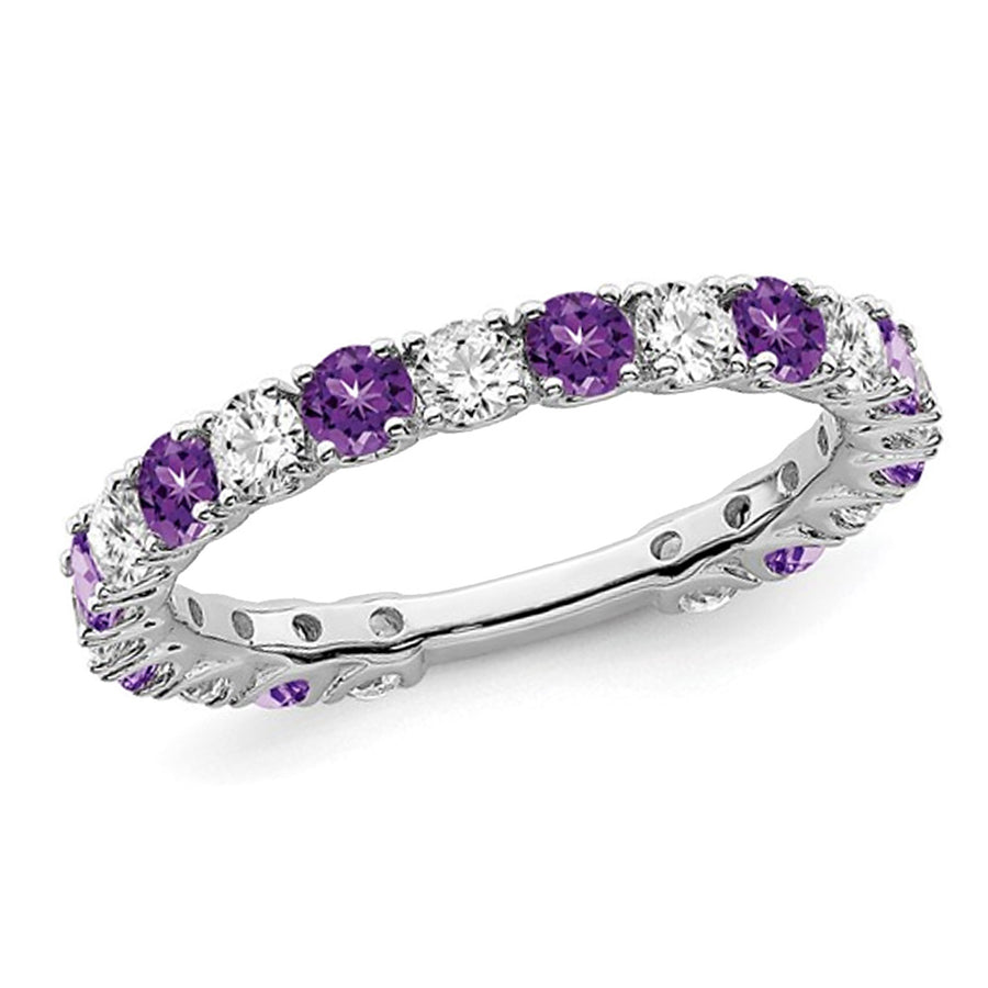 2/3 Carat (ctw) Amethyst Band 14k White Gold with 3/4 Carat (ctw) Diamonds Image 1