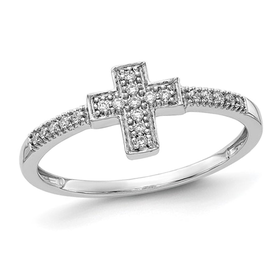 14K White Gold Cross Cross Ring with 1/10 Carat (ctw) Diamonds (SIZE 7) Image 1