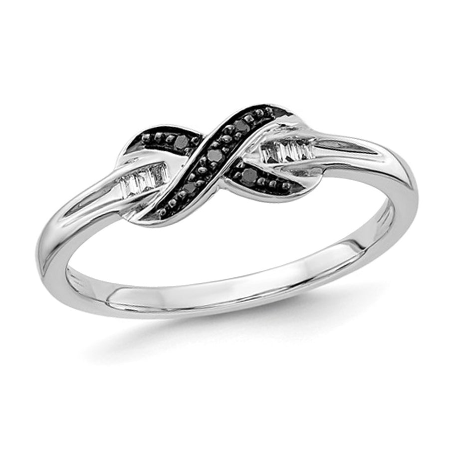 1/20 Carat (ctw) Black and White Diamond X Ring in 14K White Gold (SZIE 7) Image 1