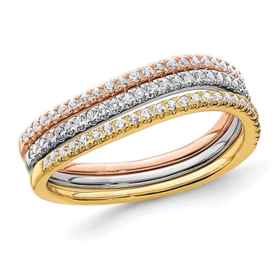 1/3 Carat (ctw) Diamond Three Ring Set in 14K WhiteYellow and Pink Gold Image 1