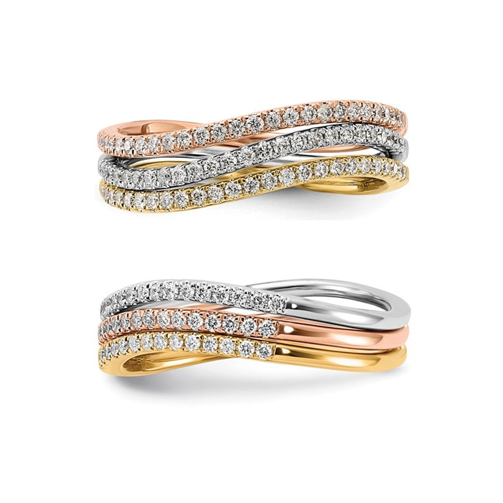 1/3 Carat (ctw) Diamond Three Ring Set in 14K WhiteYellow and Pink Gold Image 2