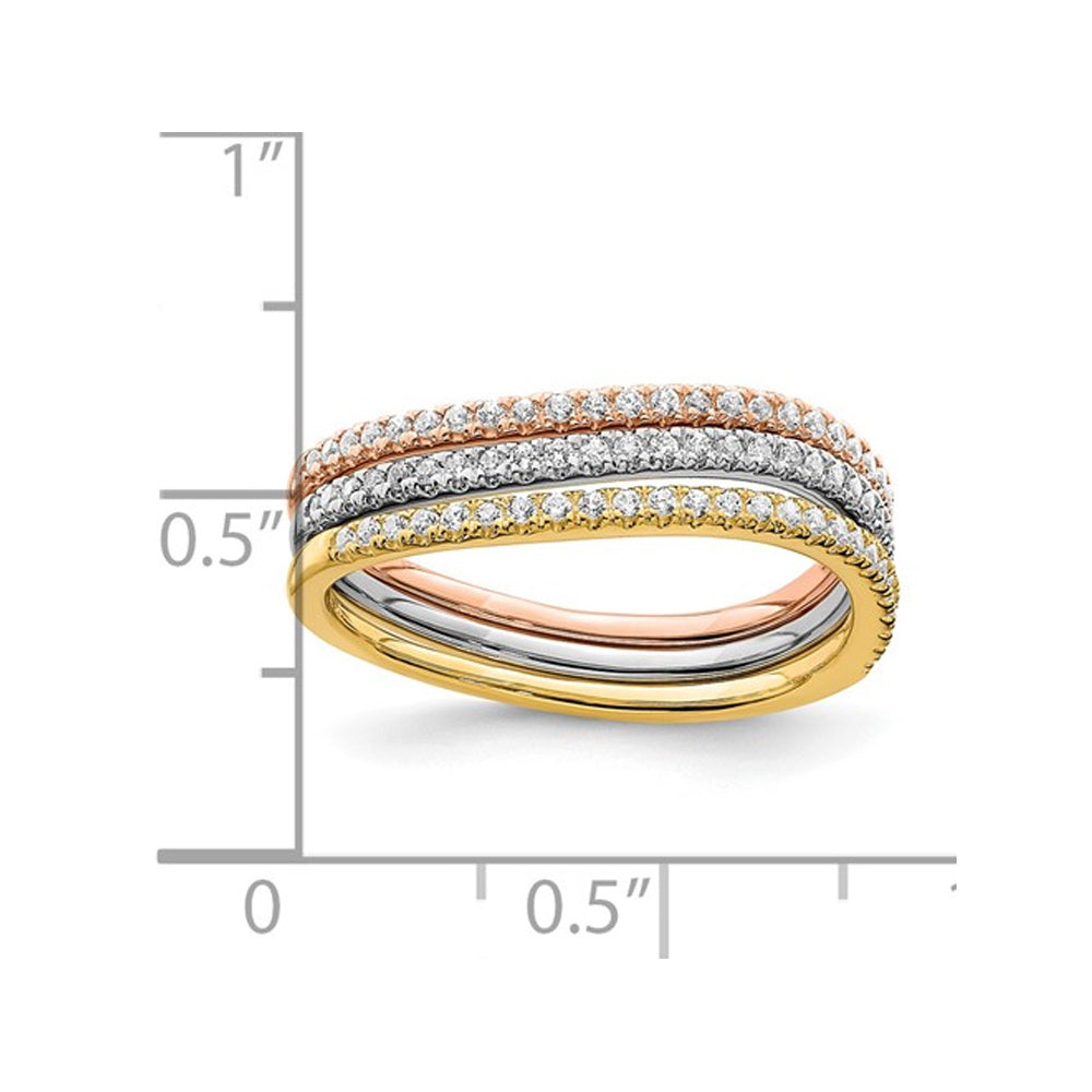 1/3 Carat (ctw) Diamond Three Ring Set in 14K WhiteYellow and Pink Gold Image 3