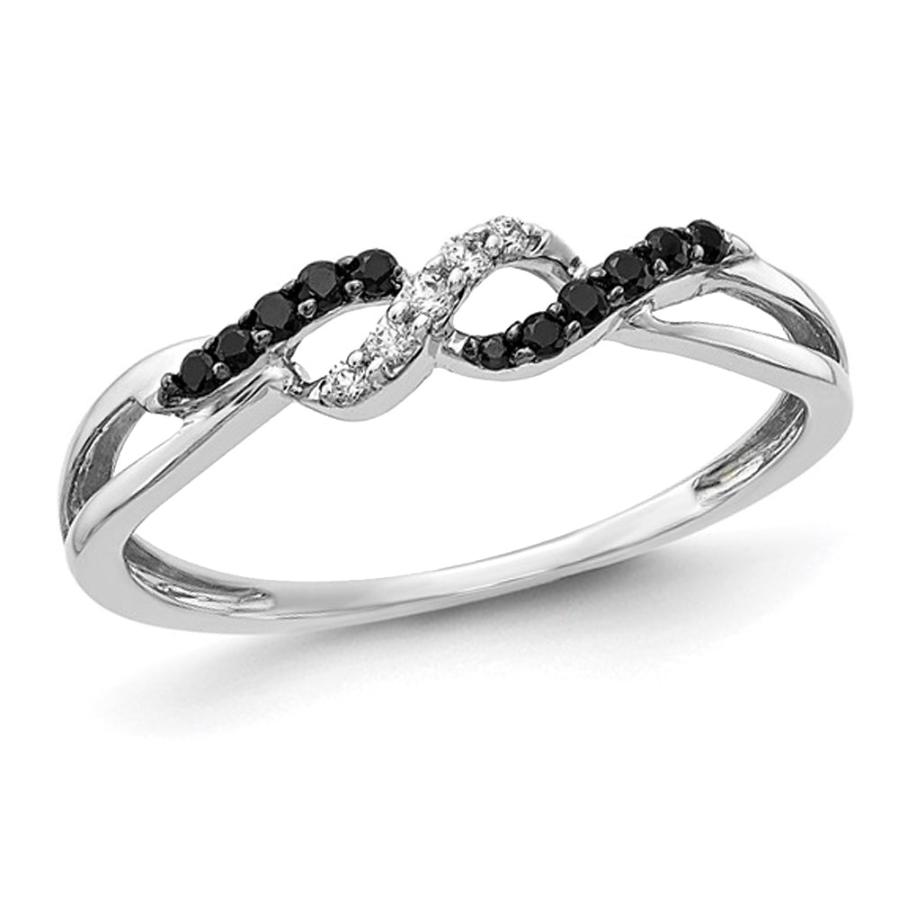 1/10 Carat (ctw) Black and White Diamond Twist Ring in 14K White Gold Image 1