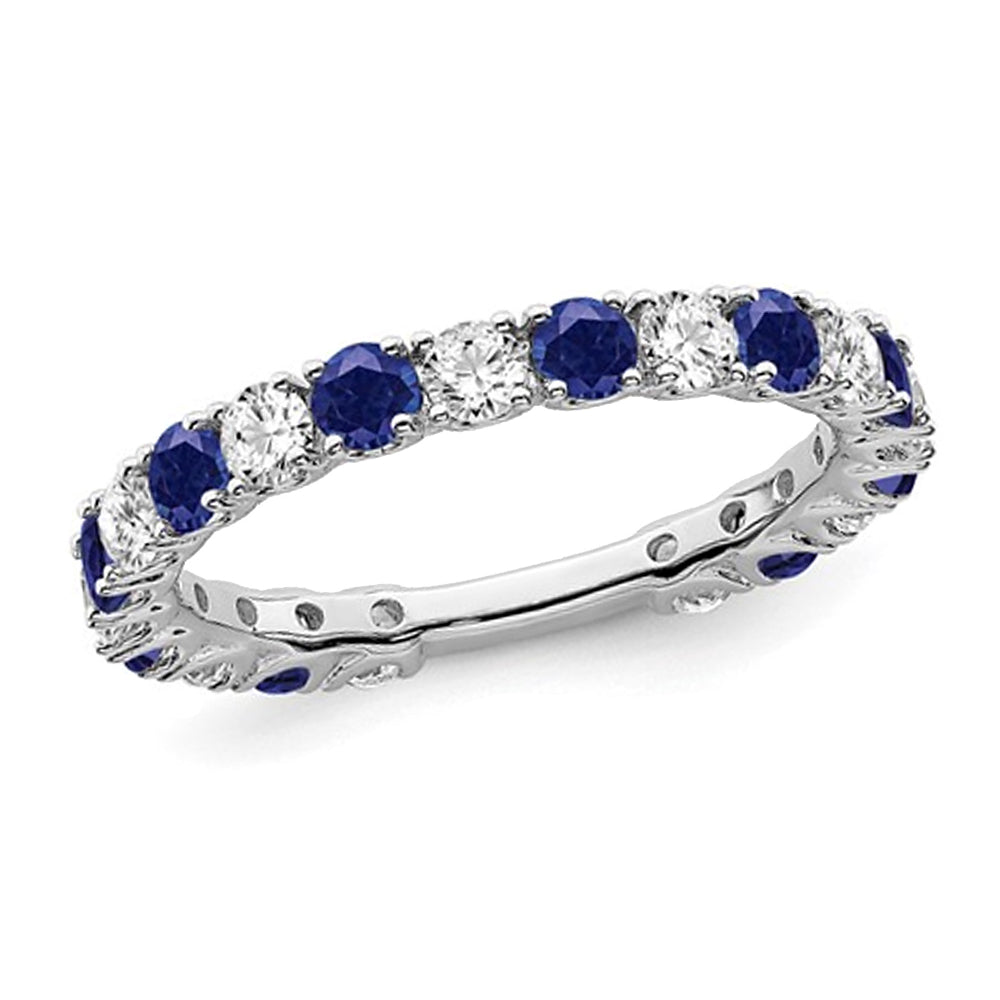 7/10 Carat (ctw) Lab-Created Blue Sapphire Band 14k White Gold with 3/4 Carat (ctw) Diamonds Image 1