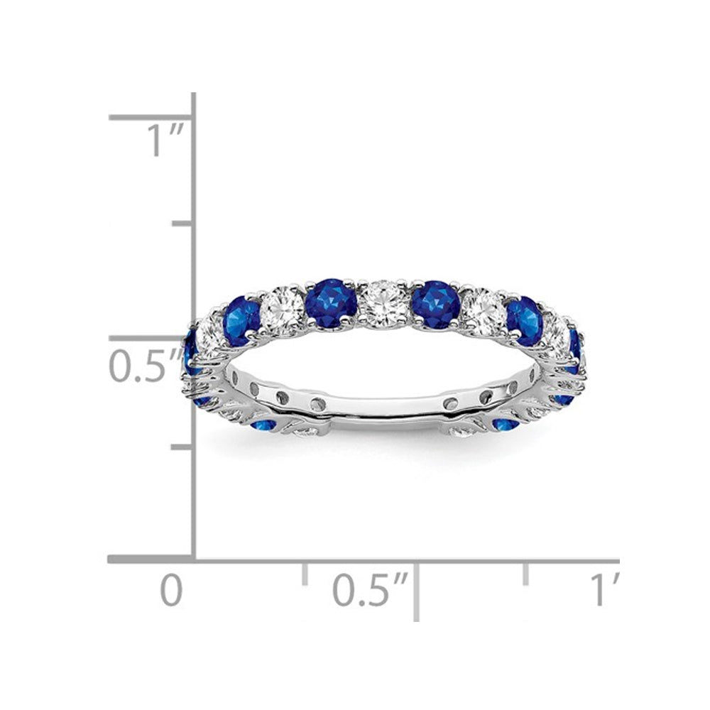 7/10 Carat (ctw) Lab-Created Blue Sapphire Band 14k White Gold with 3/4 Carat (ctw) Diamonds Image 4