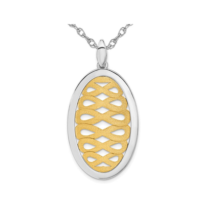 Sterling Silver Polished and Yellow Plated Oval Necklace Pendant with Chain Image 1