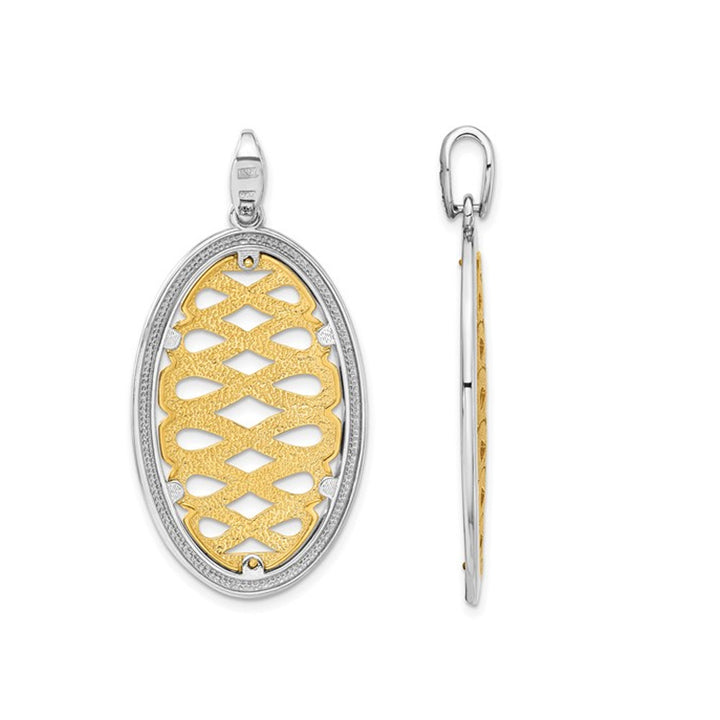 Sterling Silver Polished and Yellow Plated Oval Necklace Pendant with Chain Image 3