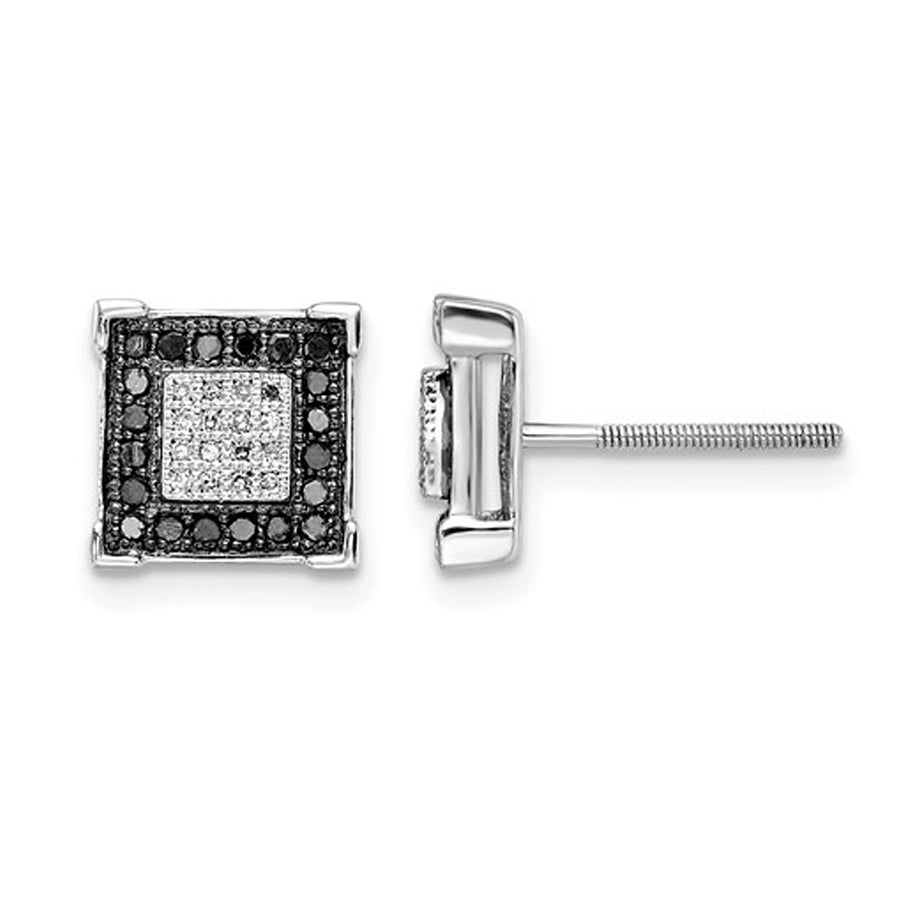 1/3 Carat (ctw) Black and White Square Diamond Earrings in Sterling Silver Image 1