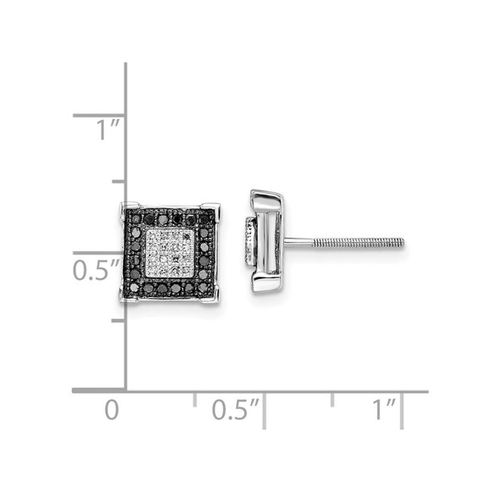 1/3 Carat (ctw) Black and White Square Diamond Earrings in Sterling Silver Image 2