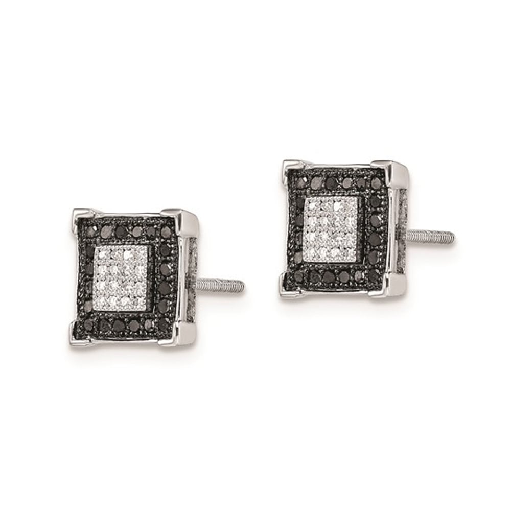 1/3 Carat (ctw) Black and White Square Diamond Earrings in Sterling Silver Image 4