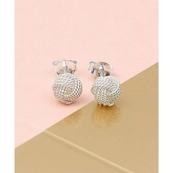 925 Sterling Silver Diamond Cut Love Knot Stud Earrings Stamped 925 Jewelry Image 1