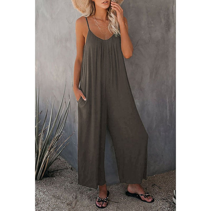 Womens Loose Casual V Neck Sleeveless Jumpsuits Image 1