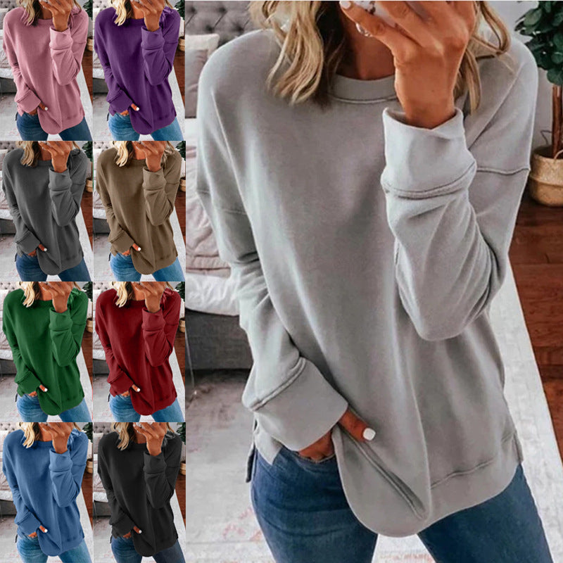 Womens Thin Pullover Solid Loose Long Sleeve Sweatshirts Image 1