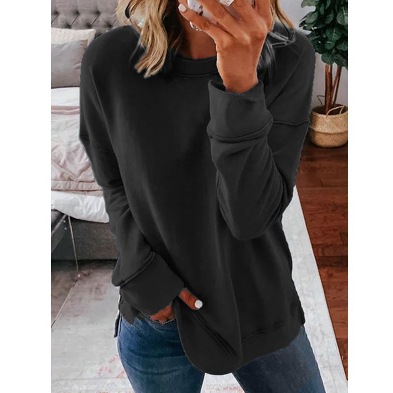 Womens Thin Pullover Solid Loose Long Sleeve Sweatshirts Image 2
