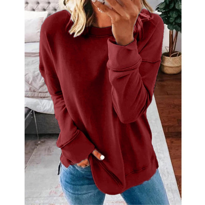 Womens Thin Pullover Solid Loose Long Sleeve Sweatshirts Image 3